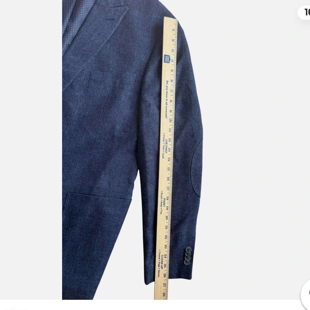 Joseph Abboud Sport Coat Blazer Men's 50L Linen/Wool Blue Elbow Patches Academia